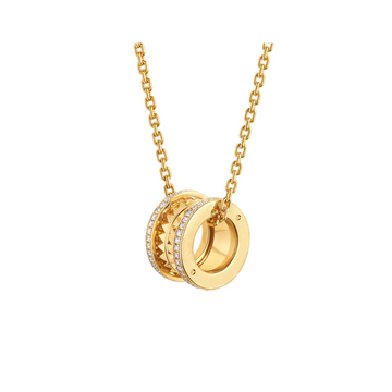 Deki Jewels B.zero1 Rock necklace with 18 kt gold plated pendant with studded spiral, pavé diamonds on the edges