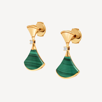 Deki Jewels Divas'Dream Earring,925 Silver,18k Yellow Gold Plated,Green Agate