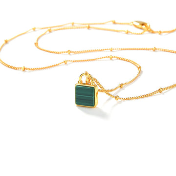 Deki Jewels Malachite Lock Head Necklace, 925 Silver, 18K Gold Plated
