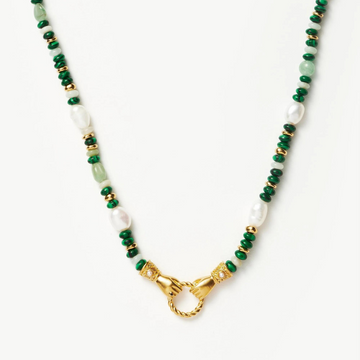 Deki Jewels Shake Hands Beaded Gemstone Necklace, 925 Silver, 18k Gold Plated