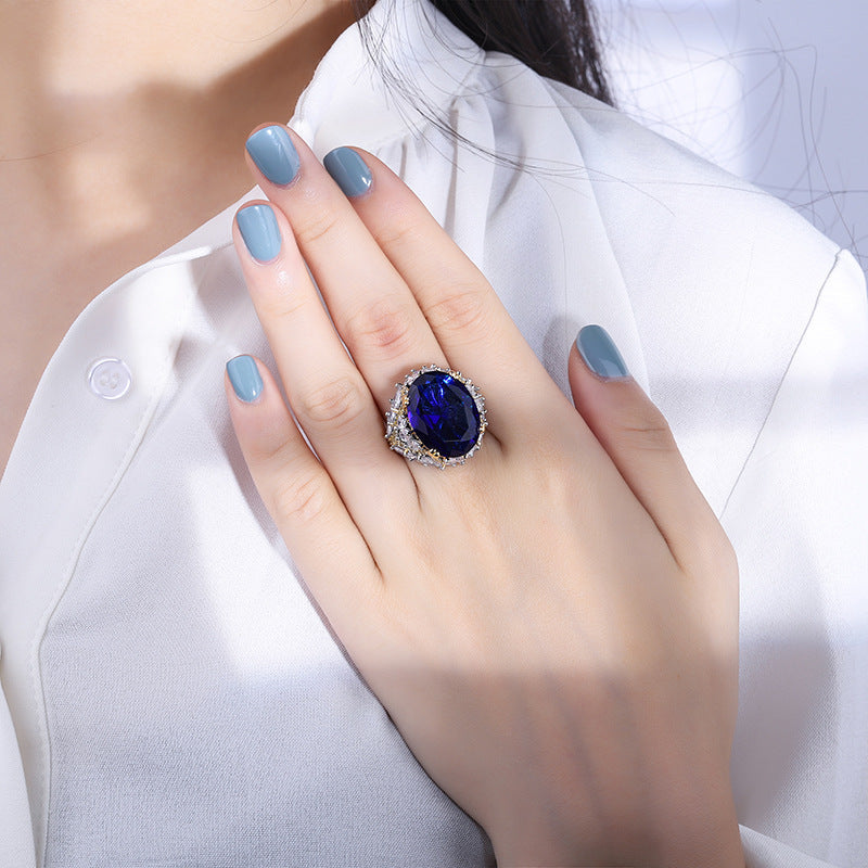 Deki Jewels Royal Sapphire Ring,18k Gold Plated,Inlaid With Imitation Diamond