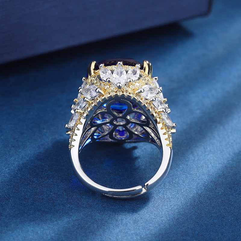 Deki Jewels Royal Sapphire Ring,18k Gold Plated,Inlaid With Imitation Diamond