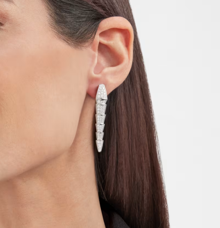Deki Jewels Serpenti viper earrings,925 Silver,18k White Gold Plated,Cubic Zircon Paved
