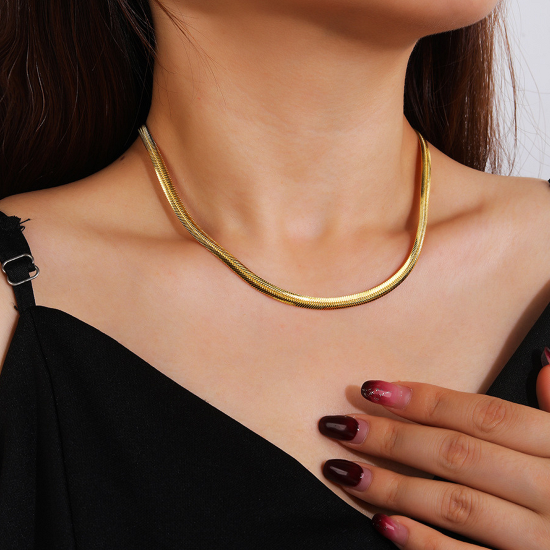 Deki Jewels Flat Snake Chain Necklace, 925 Silver, 18k Gold Plated
