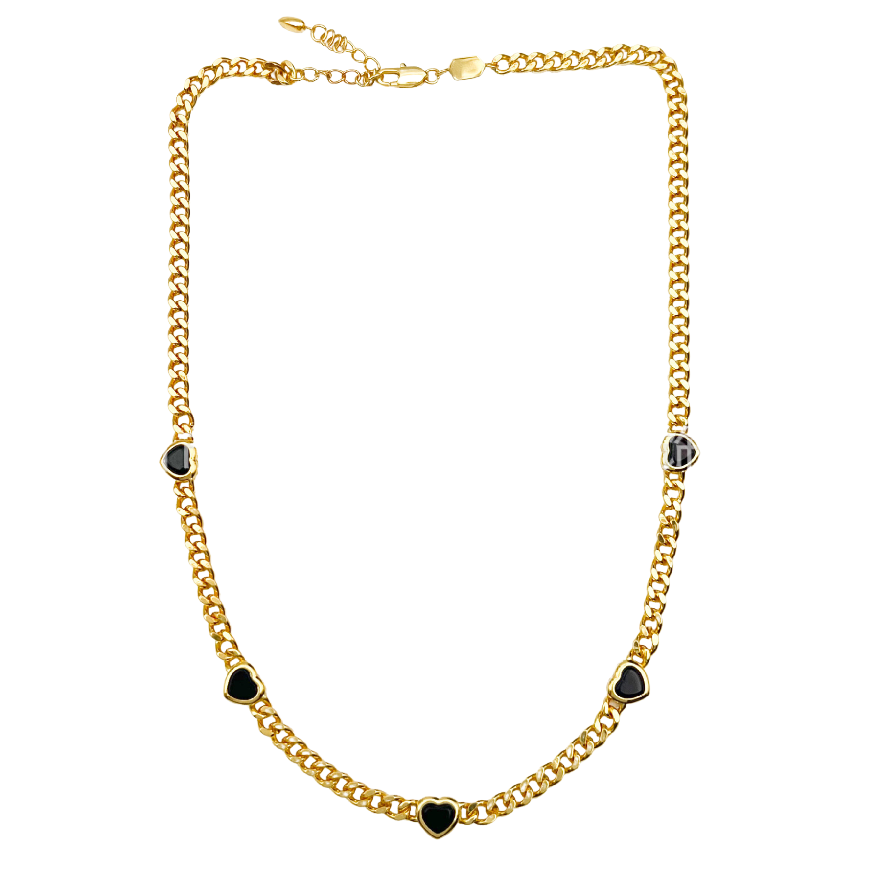 Deki Jewels Jelly Heart Gemstone Charm Necklace,18k Gold Plated, Black Onyx